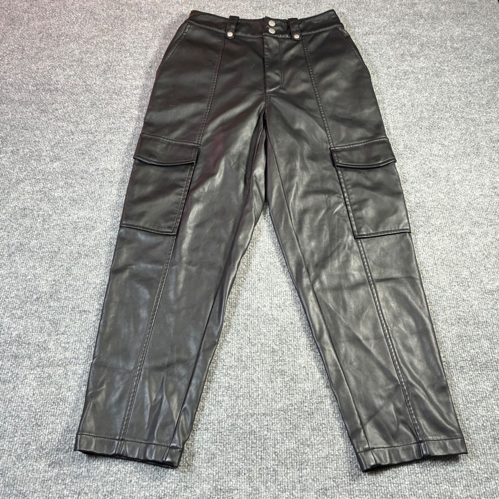 7 For All Mankind Faux Leather‎ Cargo Pants Womens S Black High Rise
